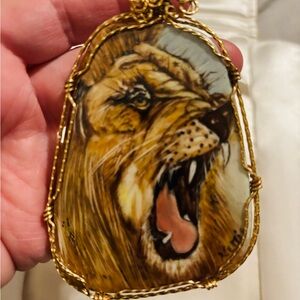 Hand Painted Lion Pendant Necklace